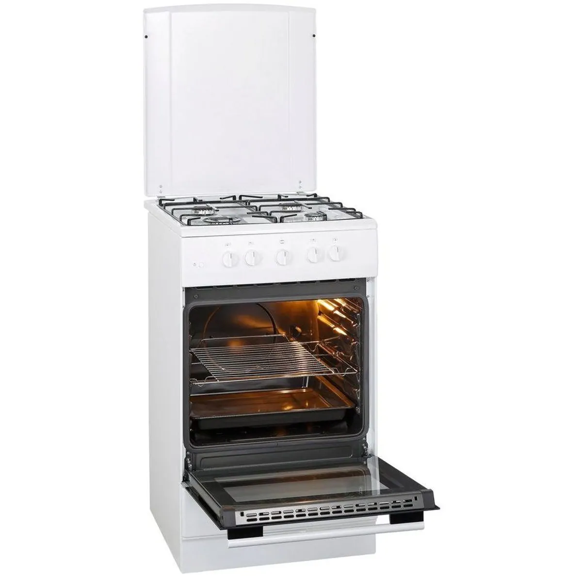 Amica SHGG 11559 W Gas-Standherd, 4 Brenner, Edelstahl und Glas — direkte Gasflamme, einfache Bedienung, hohe Leistung 2