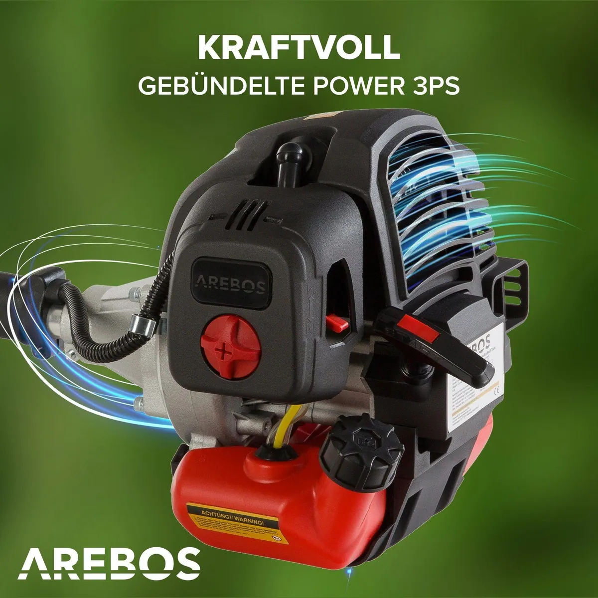 Arebos AR-HE-MT41ET 4in1 Benzin-Motorsense, 3PS, ergonomischer Tragegurt, vielseitig einsetzbar 3