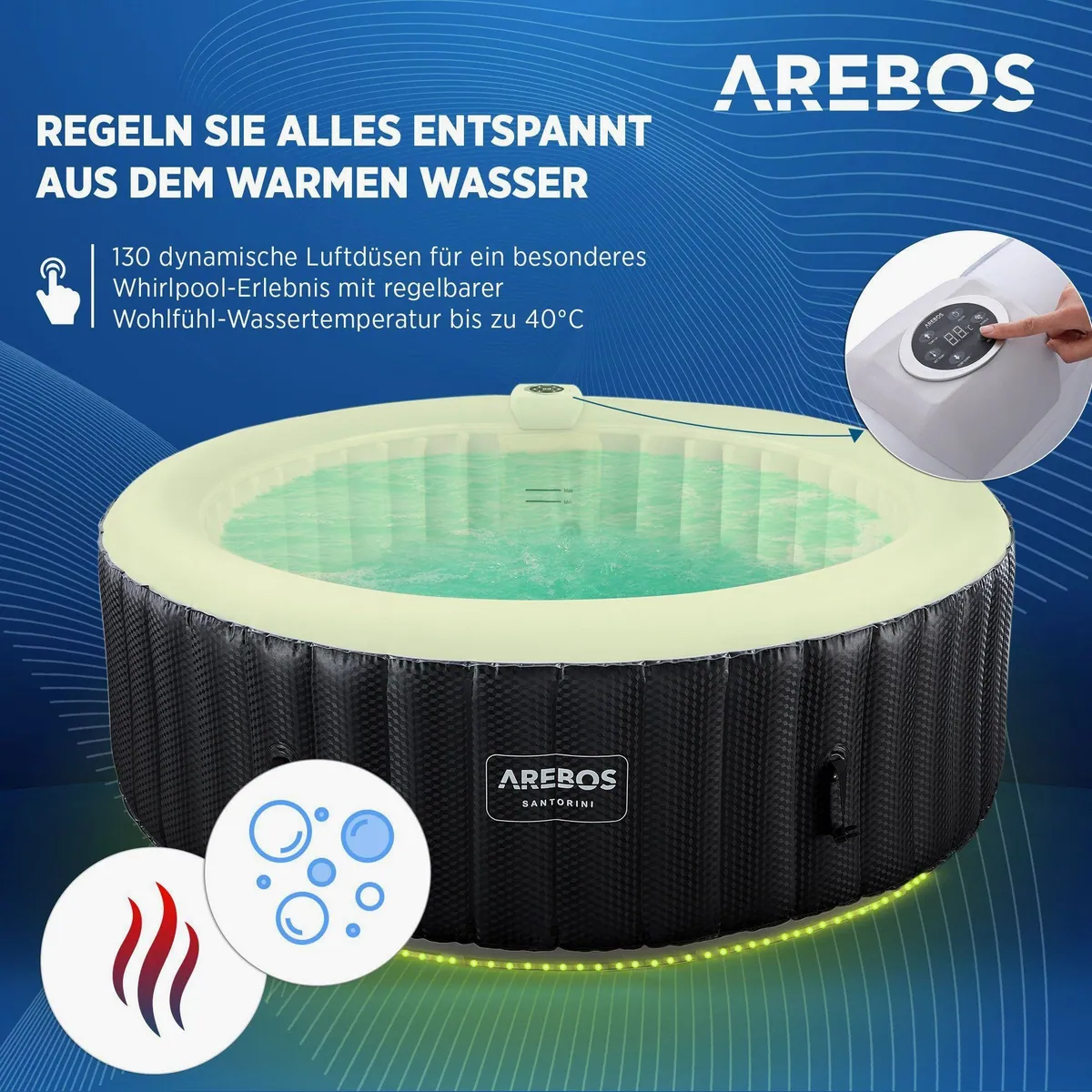 Arebos AR-HE-SPA6RLH Whirlpool, 6 Personen, LED-Beleuchtung, aufblasbar 3