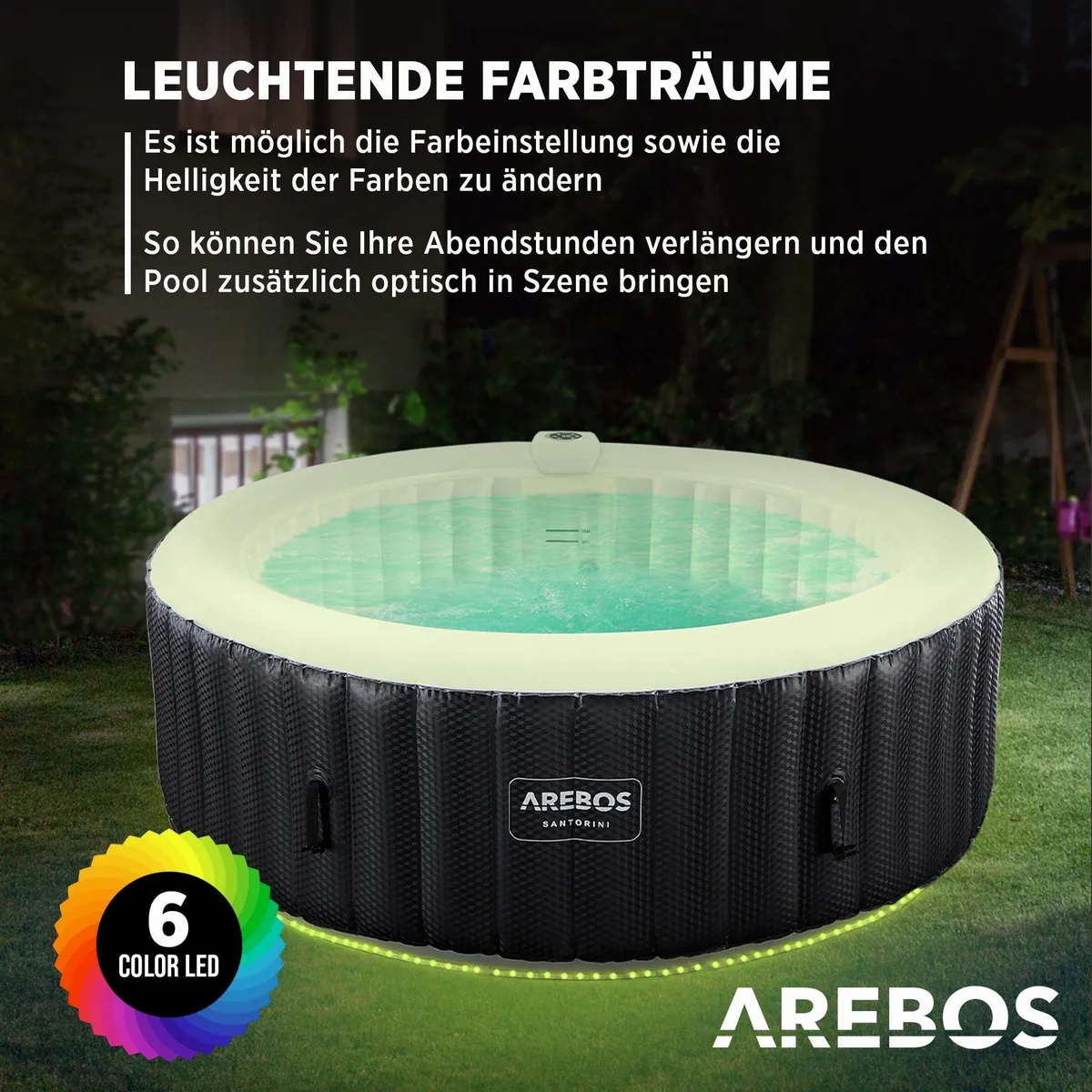 Arebos AR-HE-SPA6RLH Whirlpool, 6 Personen, LED-Beleuchtung, aufblasbar 4