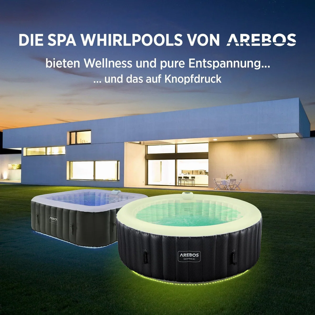 Arebos AR-HE-SPA6RLH Whirlpool, 6 Personen, LED-Beleuchtung, aufblasbar 5