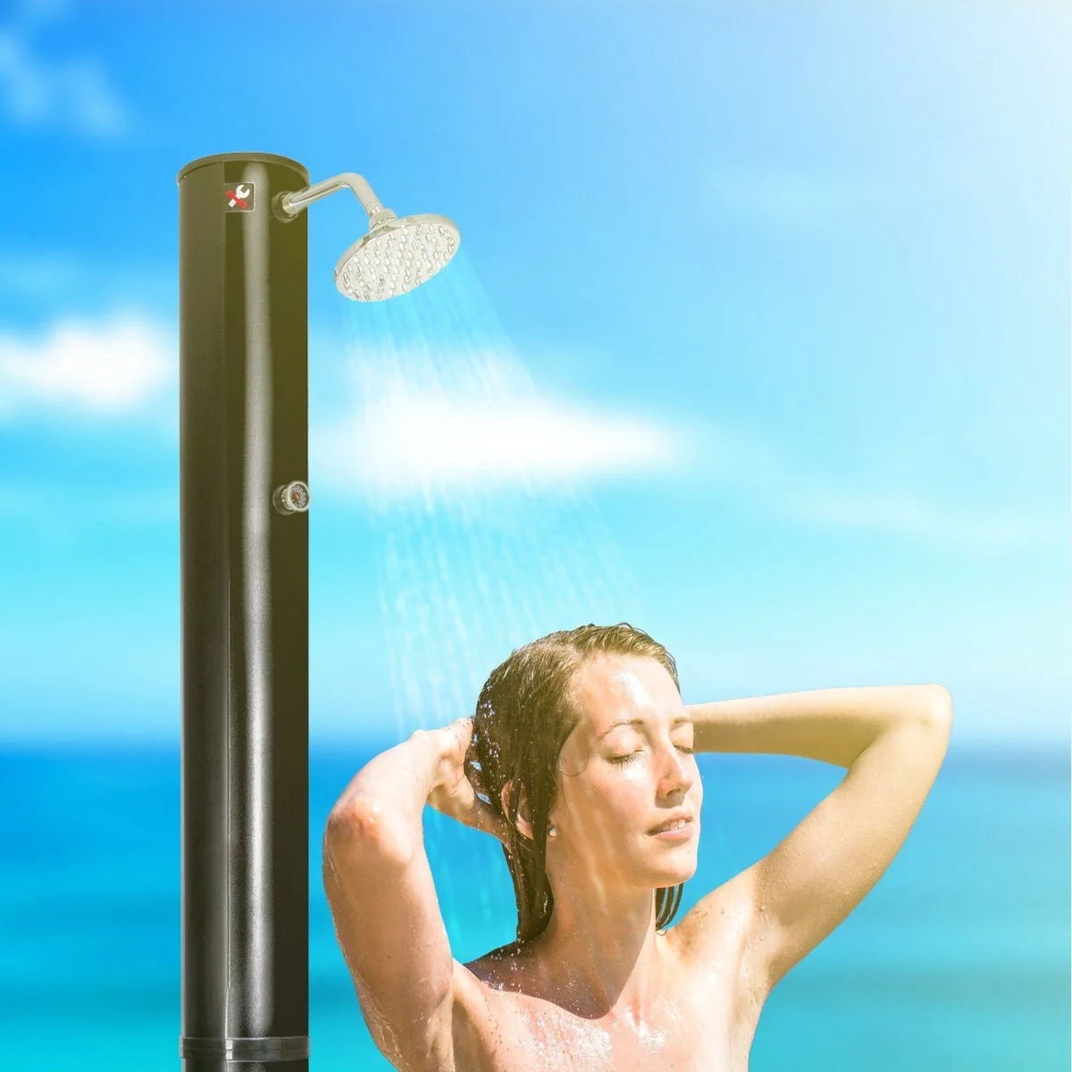 Arebos Solardusche 40 Liter, 220 cm, integriertes Thermometer, Fußdusche 2
