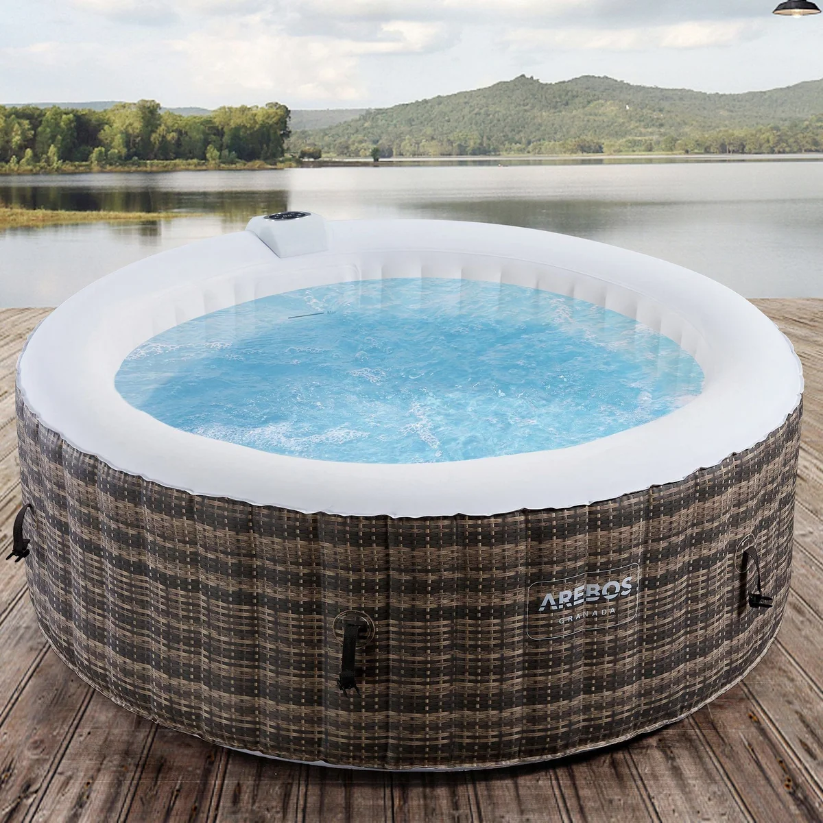 Arebos Aufblasbarer Whirlpool, 4 Personen, ⌀ 180 cm, 100 Massagedüsen