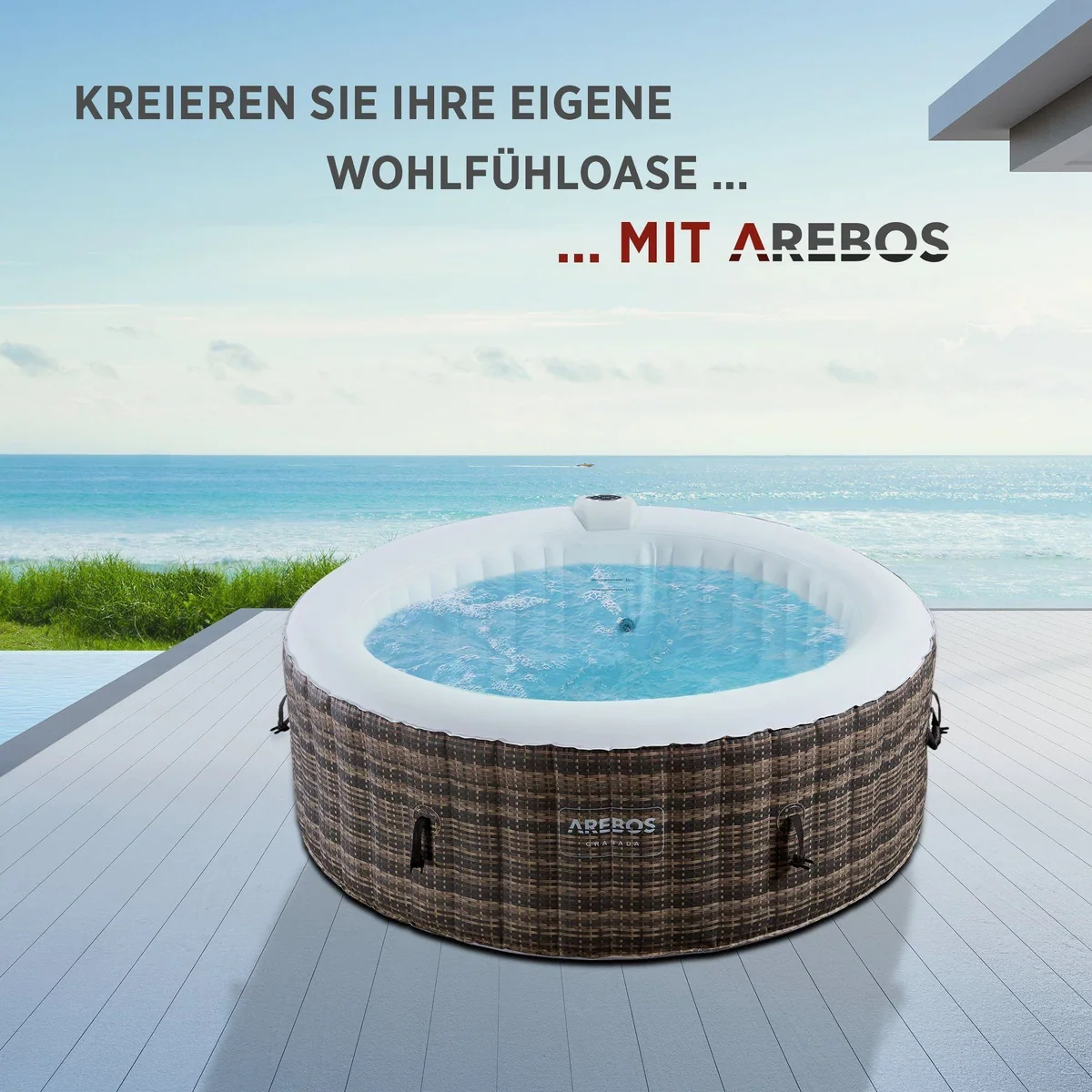 Arebos Aufblasbarer Whirlpool, 4 Personen, ⌀ 180 cm, 100 Massagedüsen 2