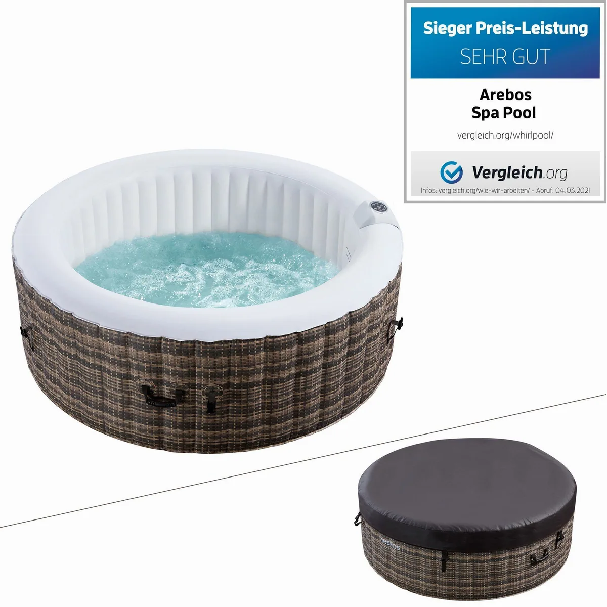 Arebos Aufblasbarer Whirlpool, 4 Personen, ⌀ 180 cm, 100 Massagedüsen 5