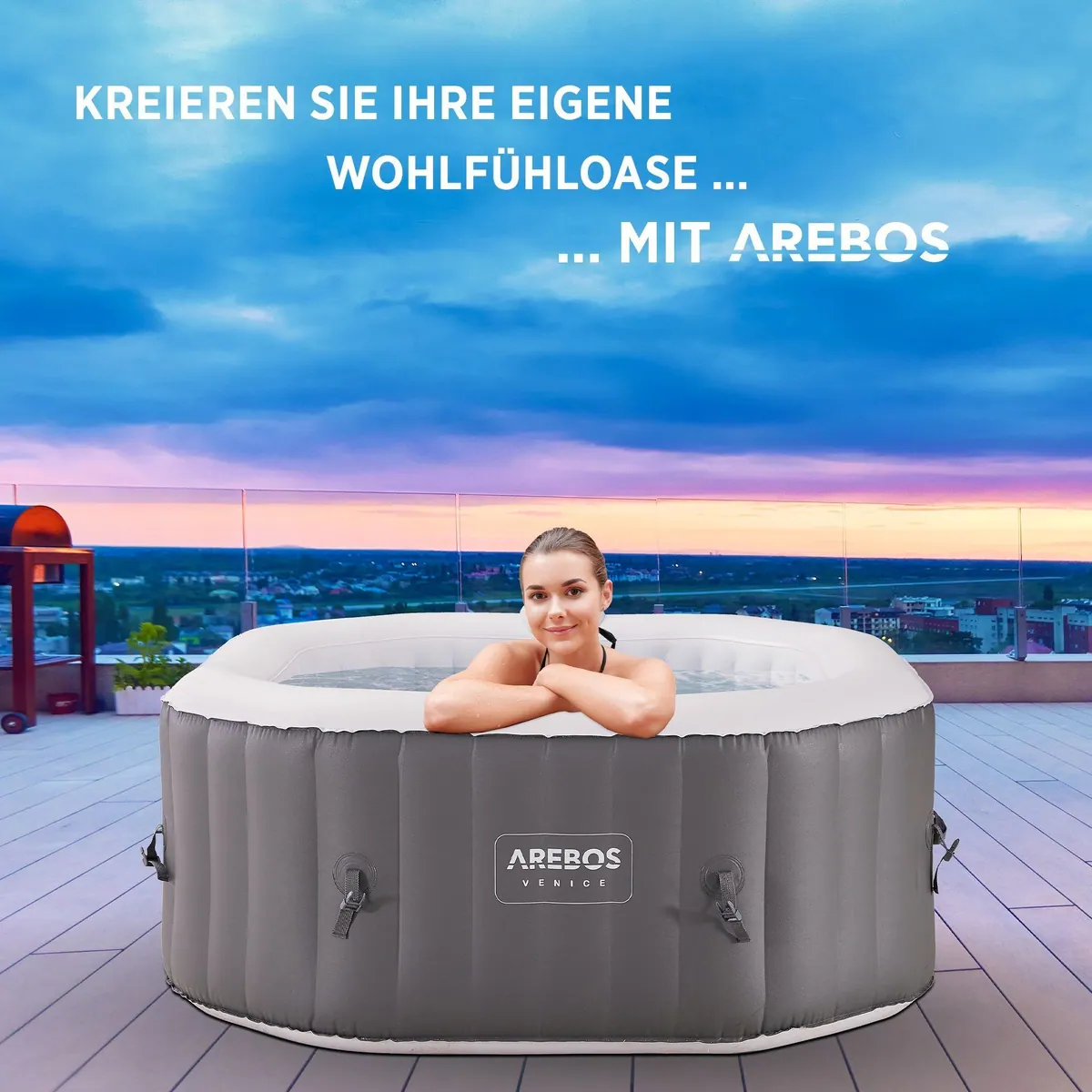 Arebos Whirlpool AR-HE-SPA4OAH, 4 Personen, 110 Massagedüsen, max. 40 °C 2