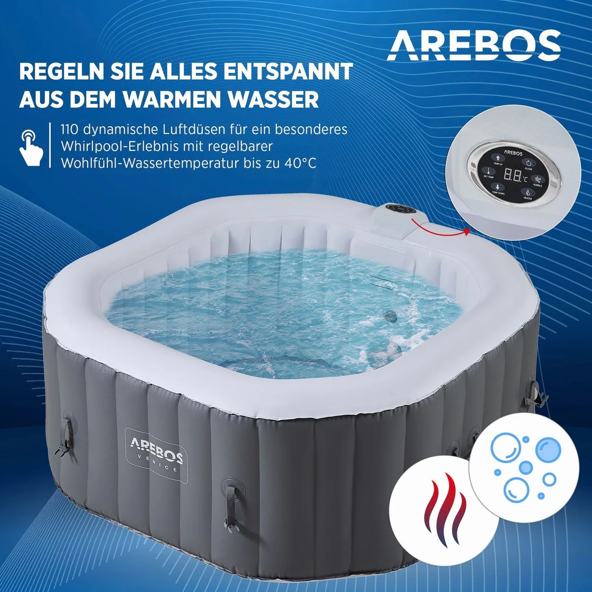 Arebos Whirlpool AR-HE-SPA4OAH, 4 Personen, 110 Massagedüsen, max. 40 °C 3