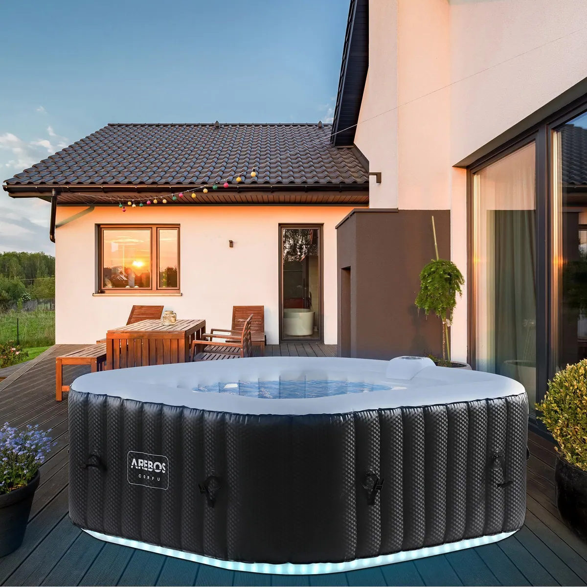 Arebos Whirlpool AR-HE-SPA4SLH, 154 cm, 100 Massagedüsen, LED-Beleuchtung