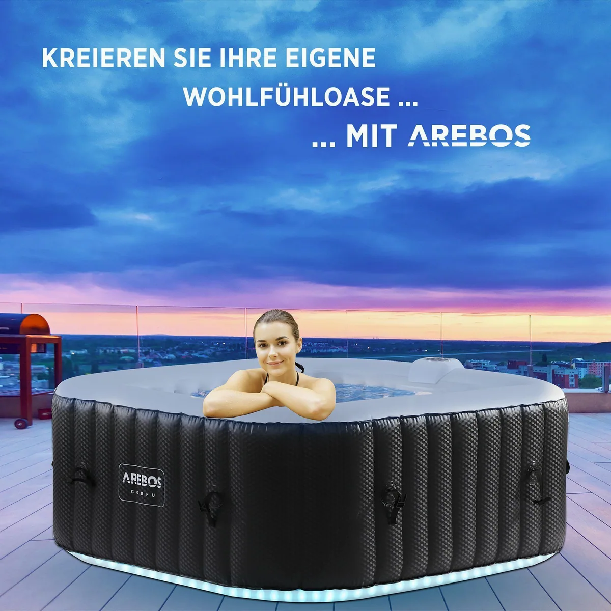 Arebos Whirlpool AR-HE-SPA4SLH, 154 cm, 100 Massagedüsen, LED-Beleuchtung 2