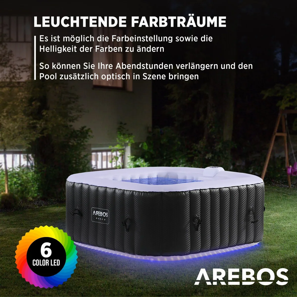 Arebos Whirlpool AR-HE-SPA4SLH, 154 cm, 100 Massagedüsen, LED-Beleuchtung 4