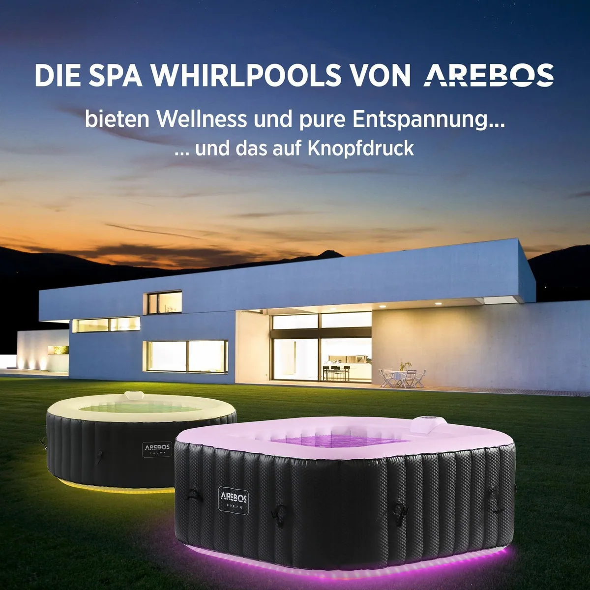 Arebos Whirlpool AR-HE-SPA4SLH, 154 cm, 100 Massagedüsen, LED-Beleuchtung 5