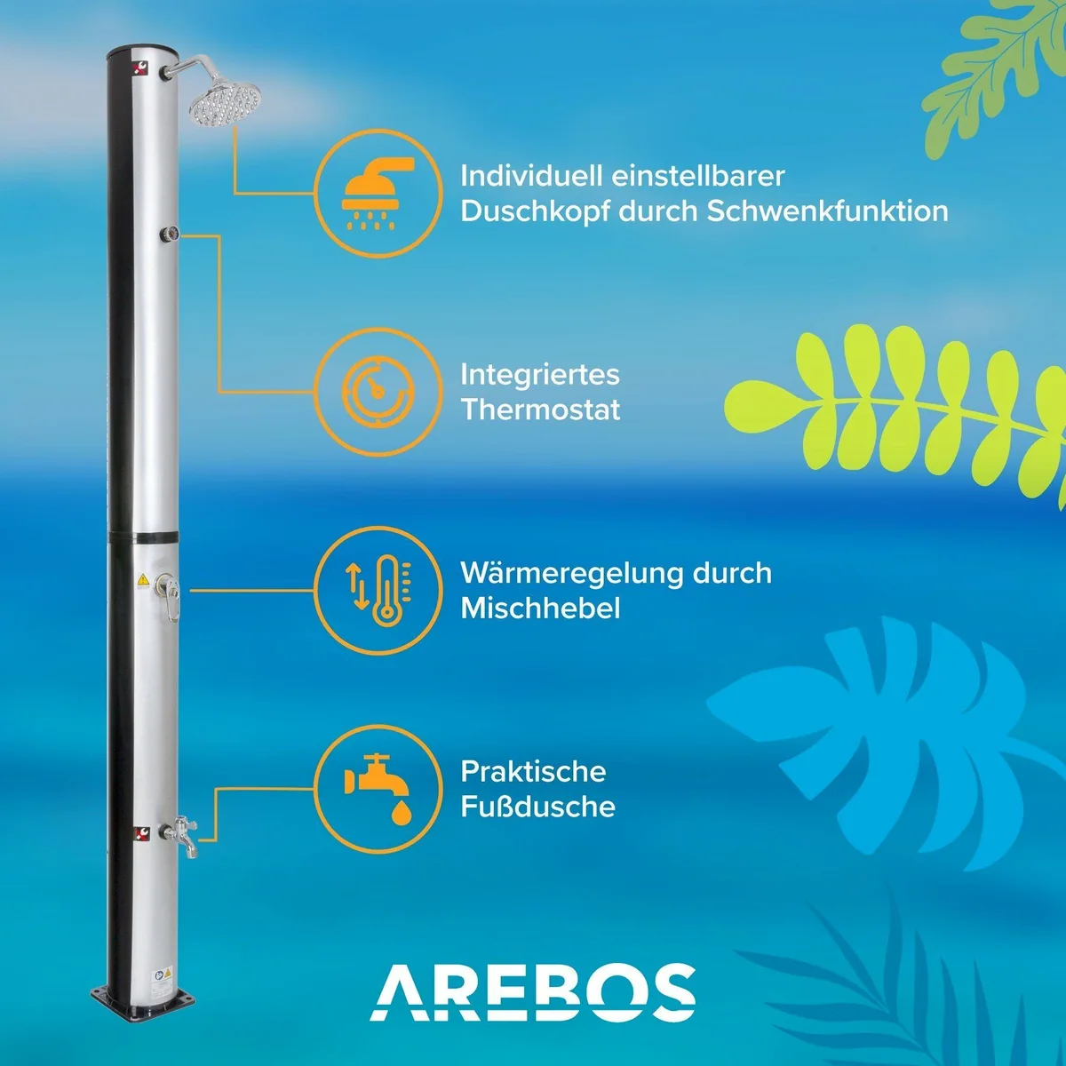 Arebos Solardusche 40L & Bodenelement, integriertes Thermometer, Fußdusche 3