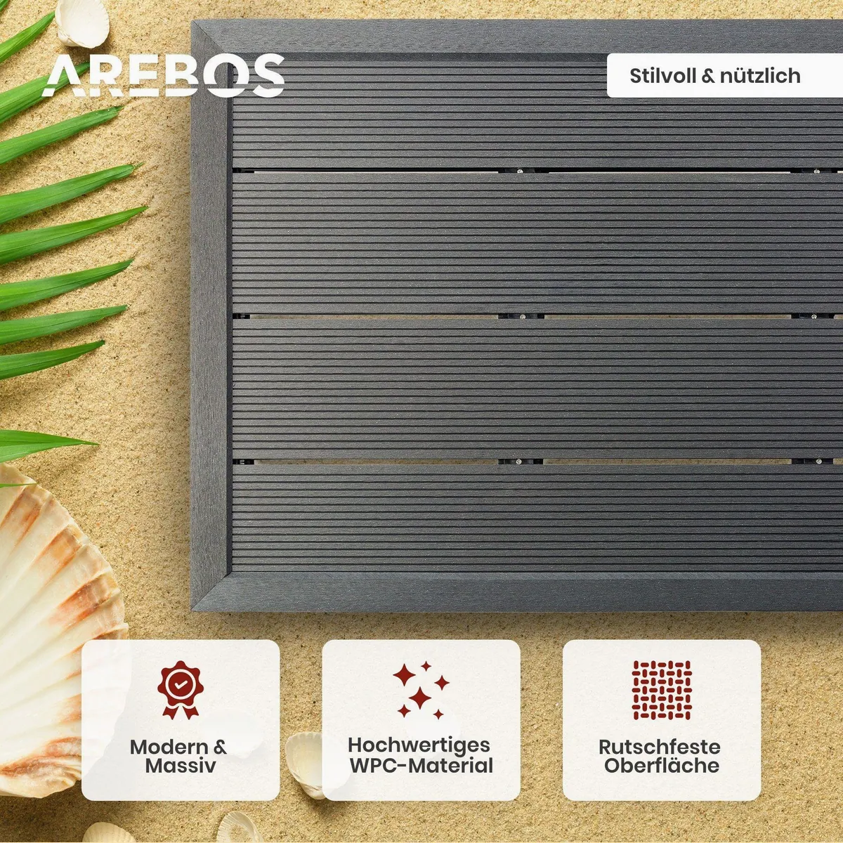Arebos Solardusche 40L & Bodenelement, integriertes Thermometer, Fußdusche 4