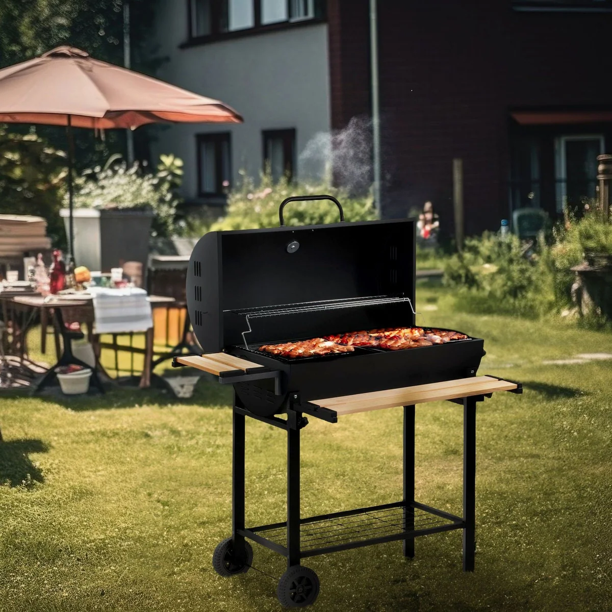 BBQ-Toro Holzkohlegrill Grillwagen, fahrbar, inkl. Thermometer, Smoker-Funktion 2