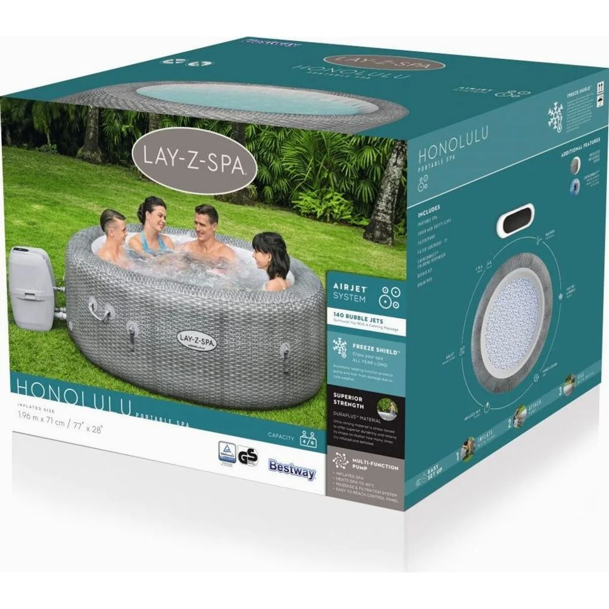 Bestway LAY-Z-SPA Honolulu AirJet Whirlpool, 196 x 71 cm, für bis zu 6 Personen 3