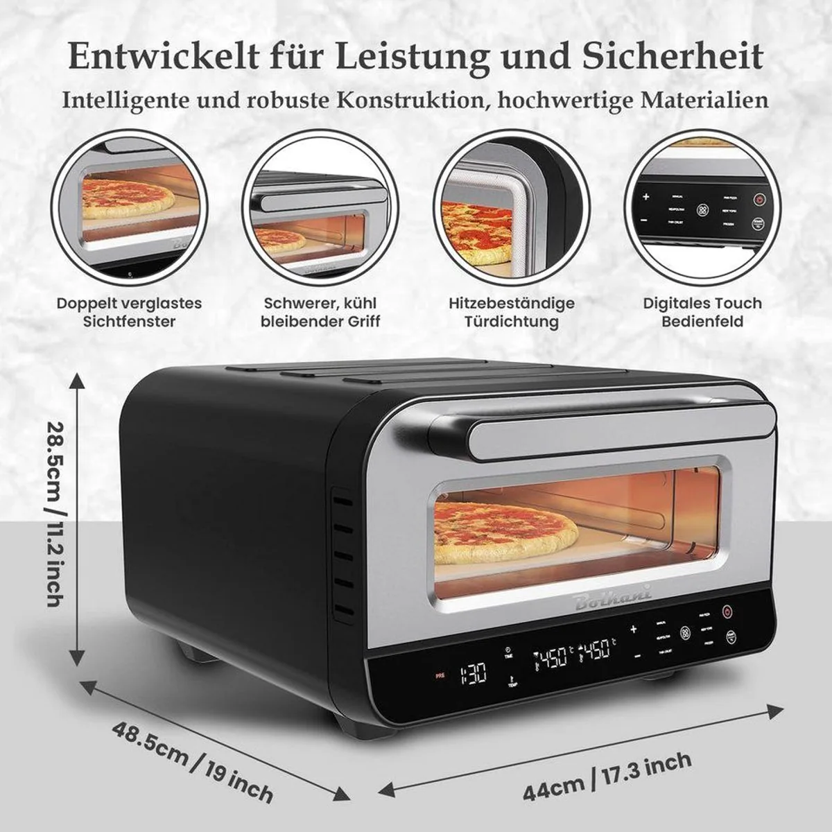 Bolkani PM120T Pizzaofen, 450 °C, Pizzastein, Timer 3