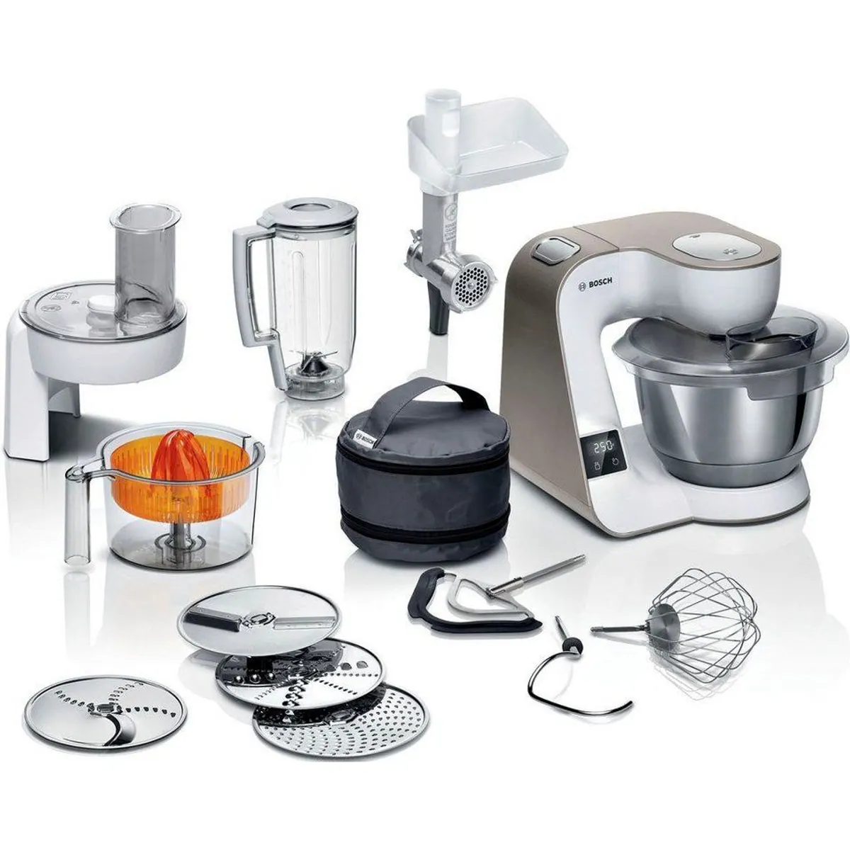 BOSCH MUM5XW40 Küchenmaschine, 1000 W, 3,9 l Schüssel, integrierte Waage, Durchlaufschnitzler Dieses Produkt der Marke BOSCH wird von uns als