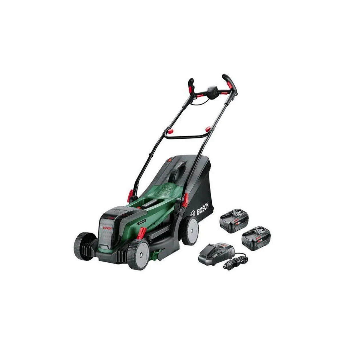 Bosch Home & Garden UniversalRotak, 37 cm Schnittbreite, 2x18V/4,0 Ah Akkus — bürstenloser Motor, Ergoflex-Griffe, POWER FOR ALL 2