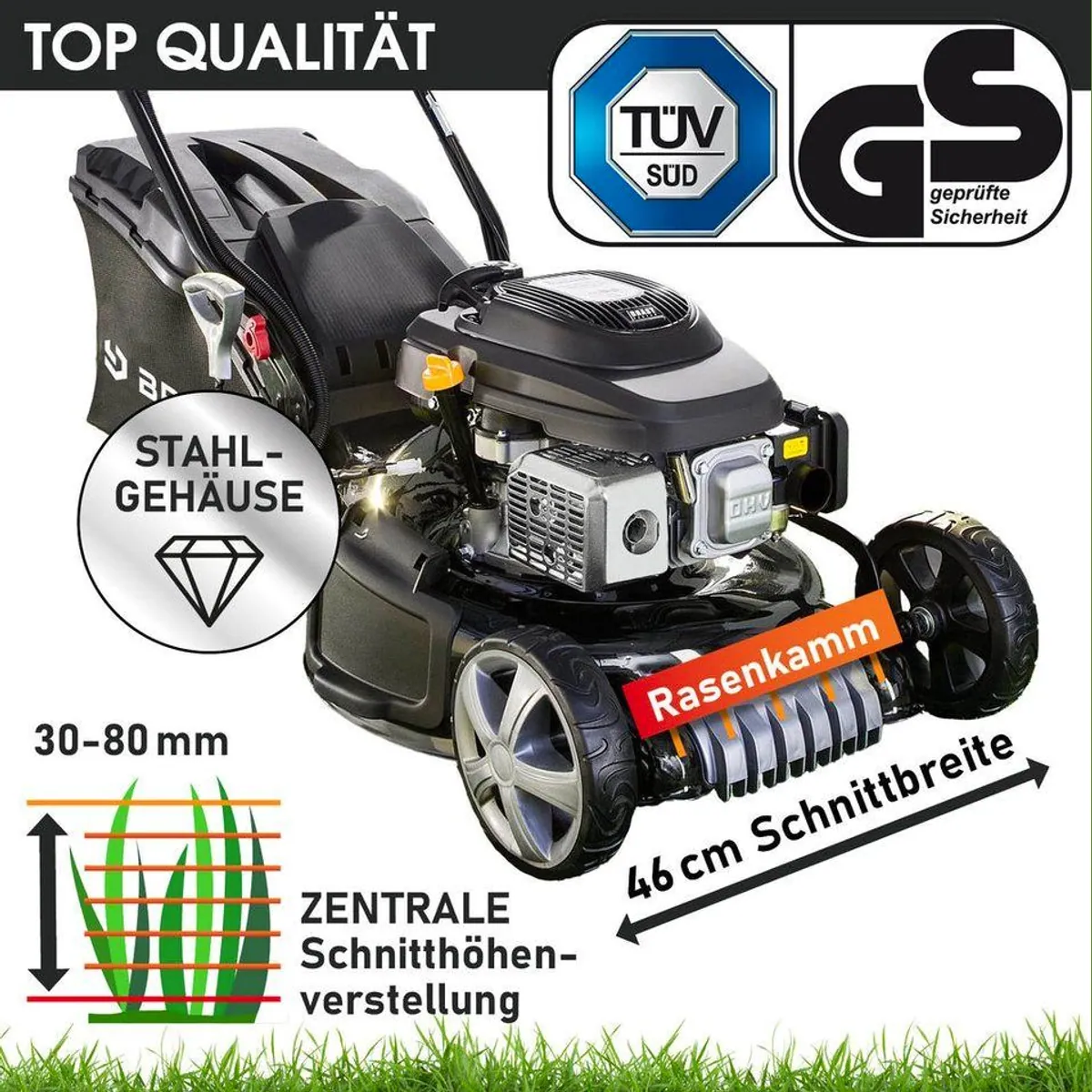 BRAST Benzinrasenmäher 18170 E-Start Speed, 3,5kW, 46cm Schnittbreite, Elektrostarter, 60L Fangkorb 4