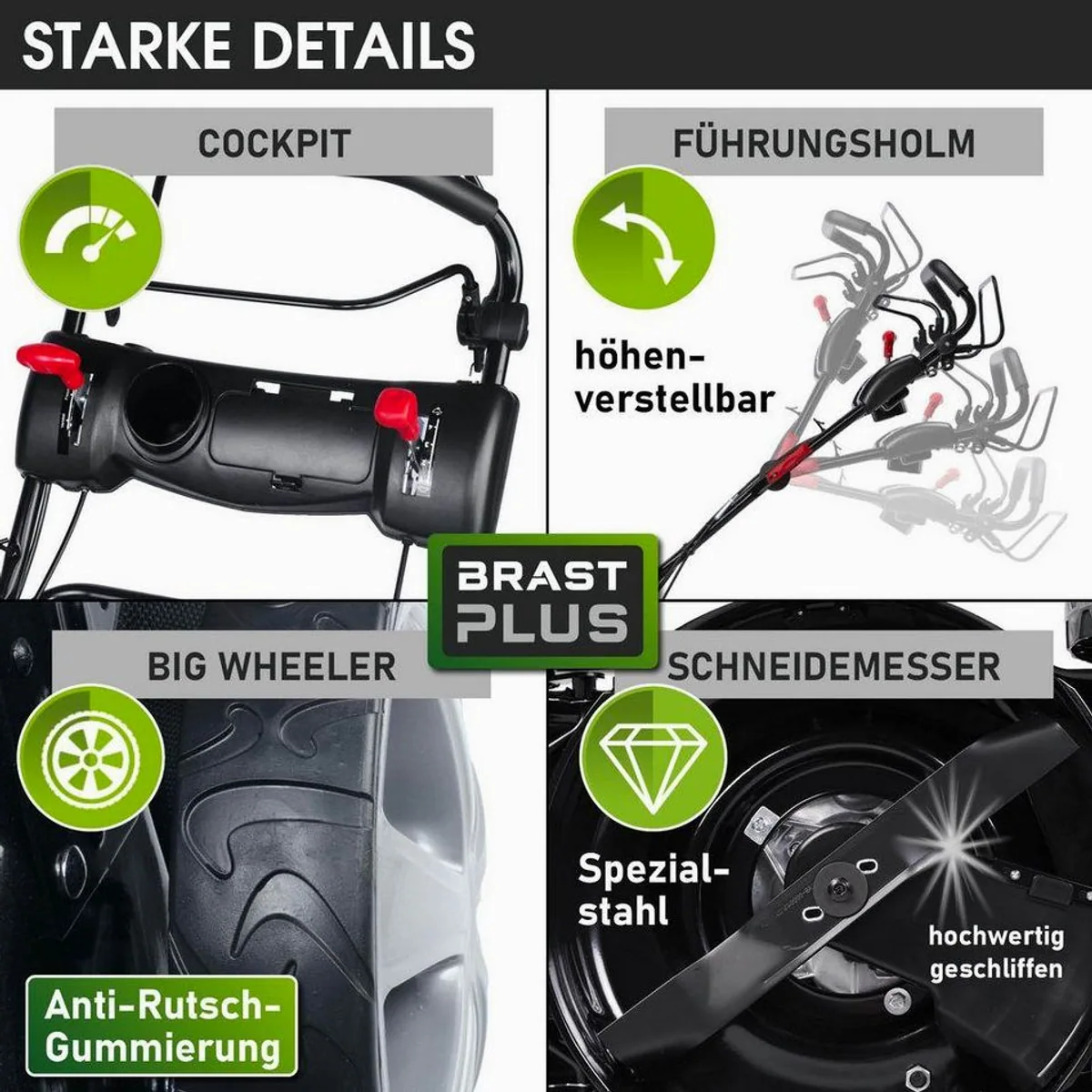 BRAST Trike Rasenmäher, 5,2kW (7PS), 53 cm Schnittbreite, 60L Fangkorb, 4-Takt Motor 5