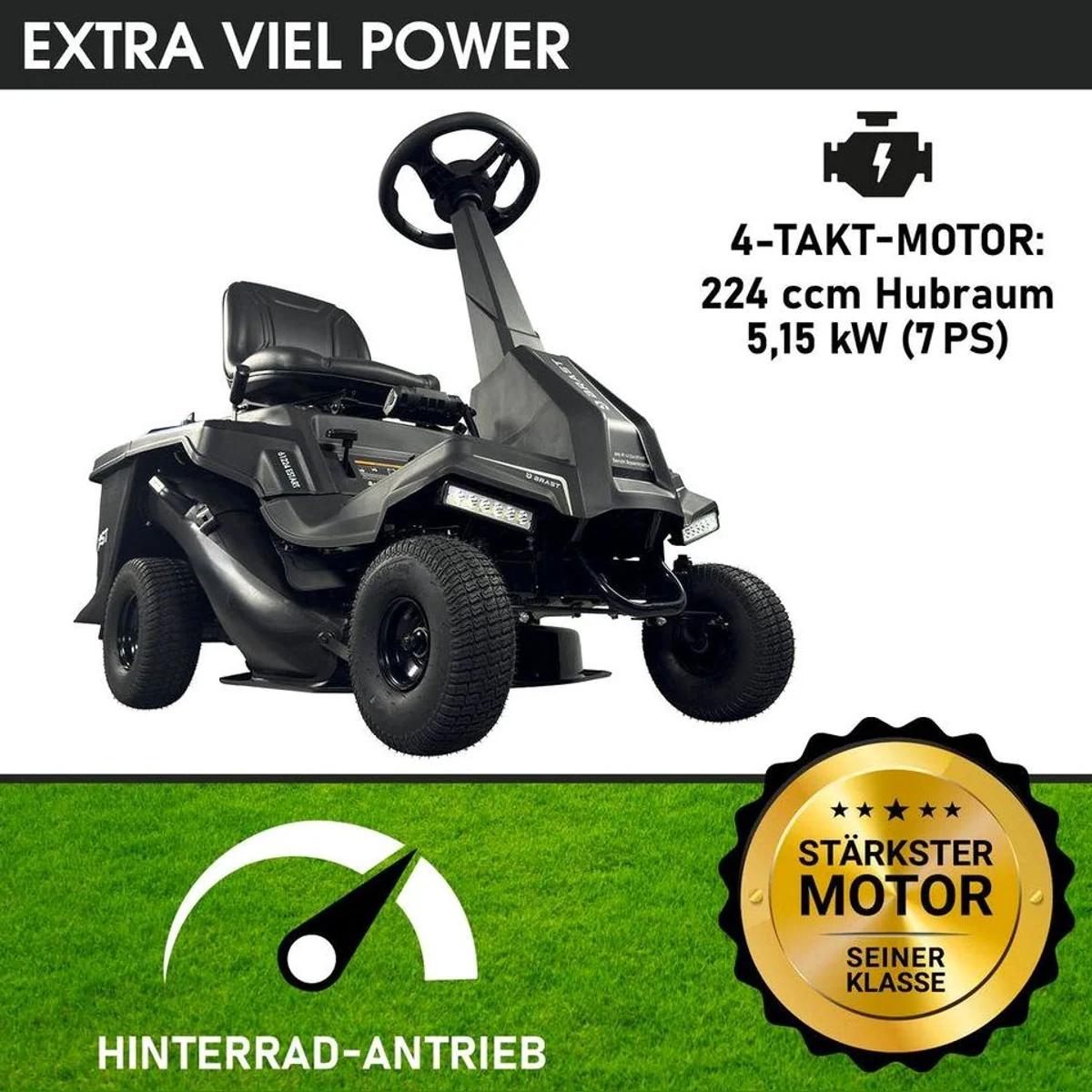 BRAST Rasentraktor 61224 ESTART, 5,15kW (7PS) Motor, 61cm Schnittbreite, 150L Fangkorb 3