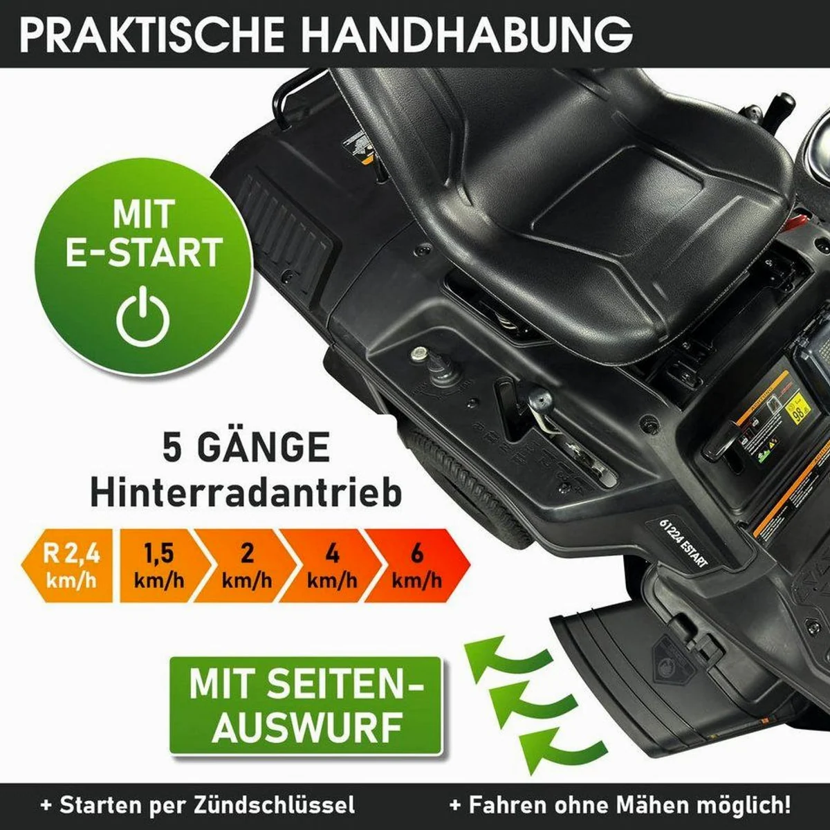 BRAST Rasentraktor 61224 ESTART, 5,15kW (7PS) Motor, 61cm Schnittbreite, 150L Fangkorb 4