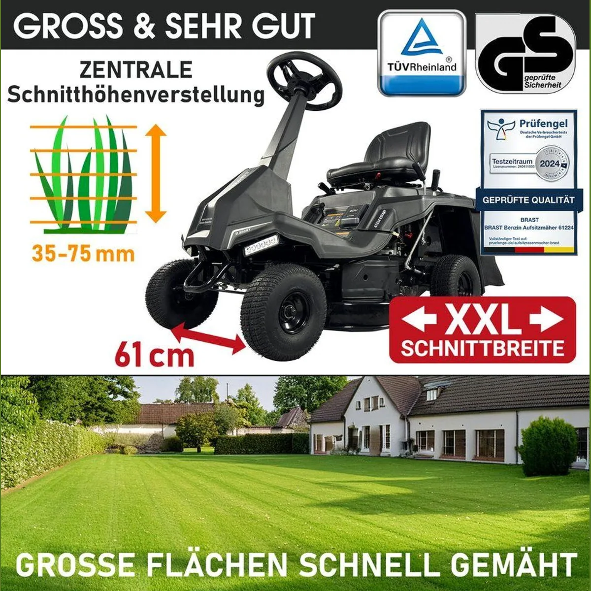 BRAST Rasentraktor 61224 ESTART, 5,15kW (7PS) Motor, 61cm Schnittbreite, 150L Fangkorb 5