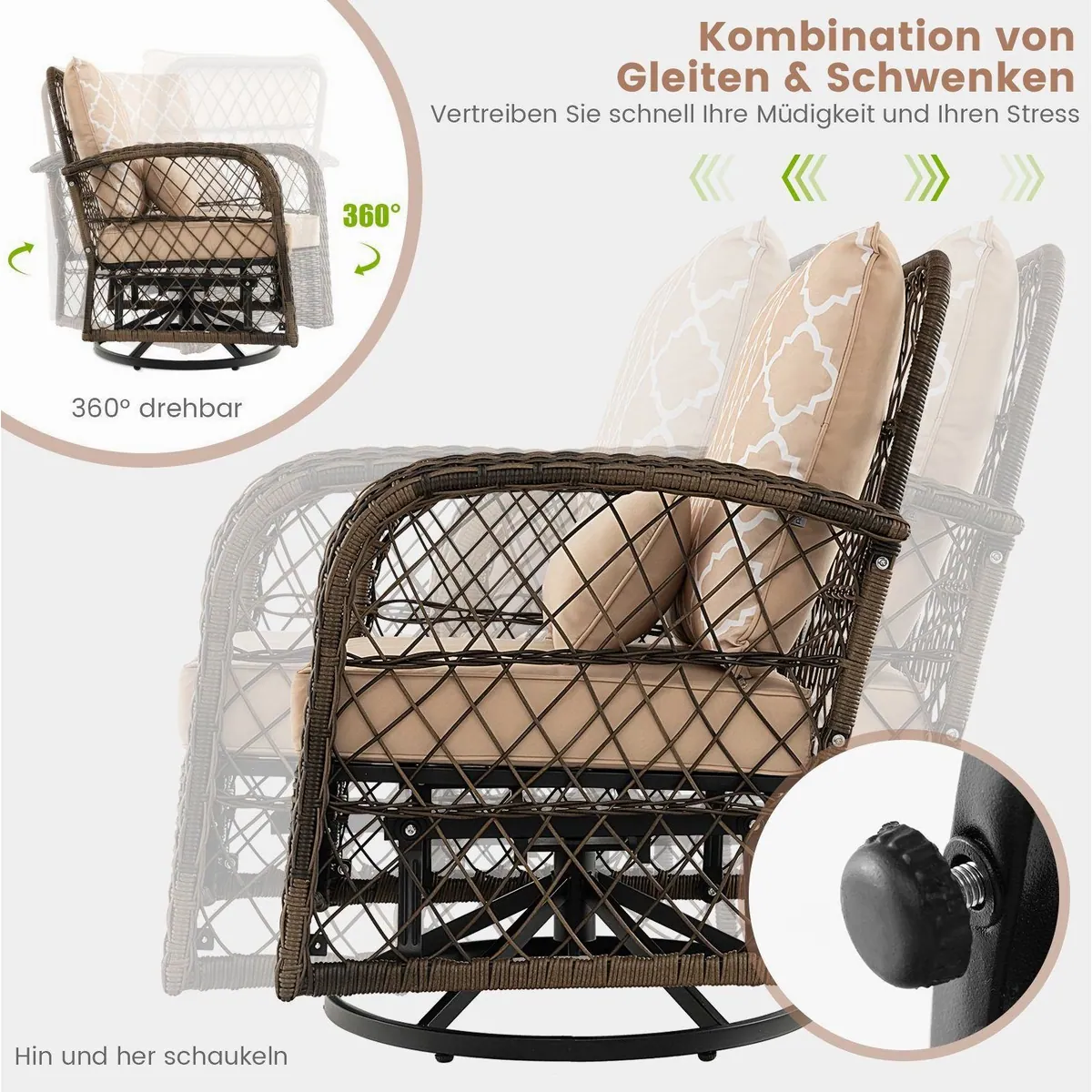 COSTWAY Balkonset, 3-tlg, mit 2 Schaukelstühlen und Tisch 3