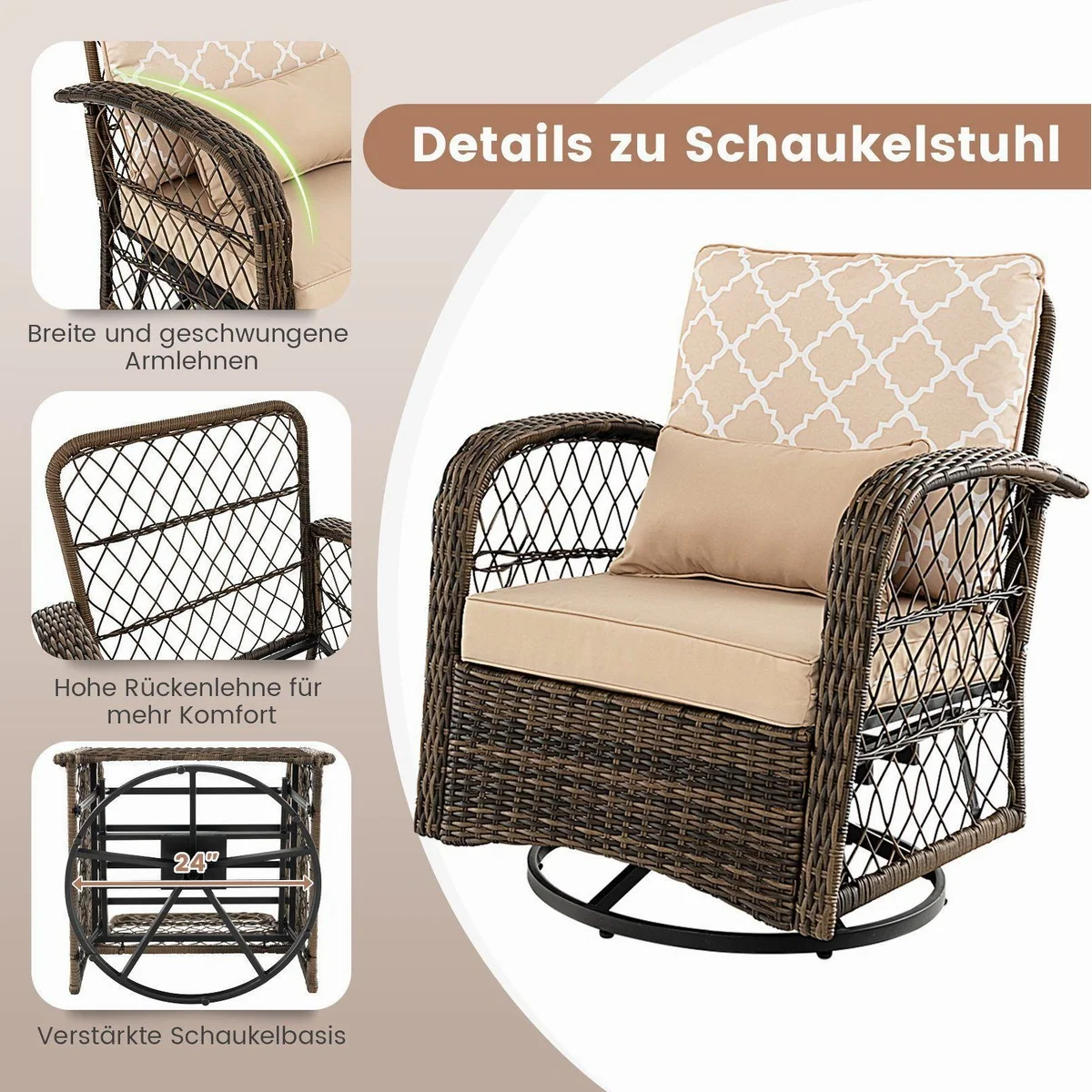 COSTWAY Balkonset, 3-tlg, mit 2 Schaukelstühlen und Tisch 4