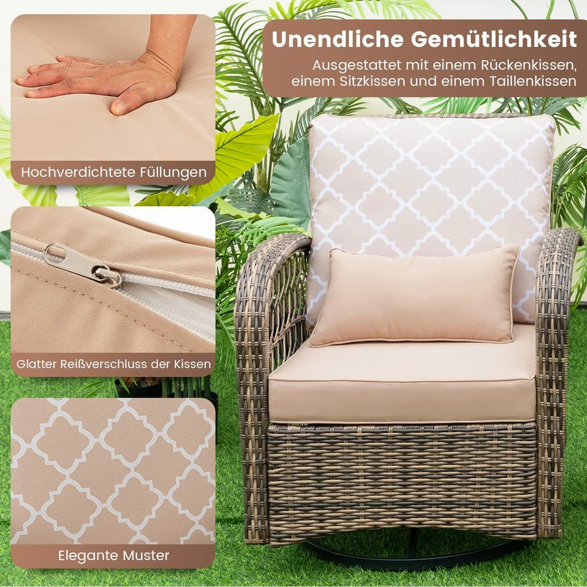 COSTWAY Balkonset, 3-tlg, mit 2 Schaukelstühlen und Tisch 5