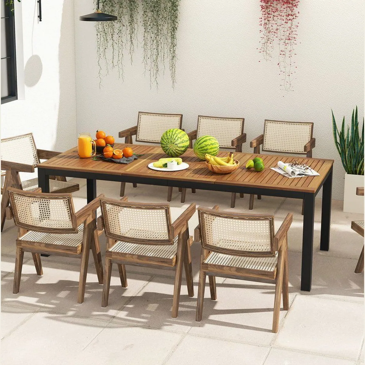 COSTWAY Gartentisch, Akazienholz Esstisch für 8 Personen, 200 cm mit Schirmloch 2