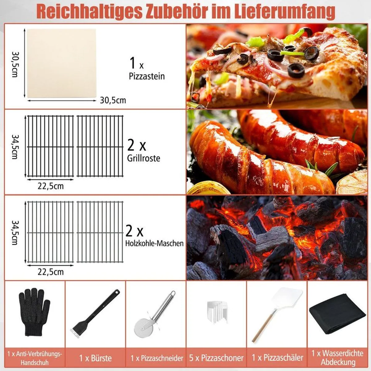 COSTWAY Pizzaofen, Holzofen outdoor, schnelle Vorheizzeit & umfangreiches Zubehör 4