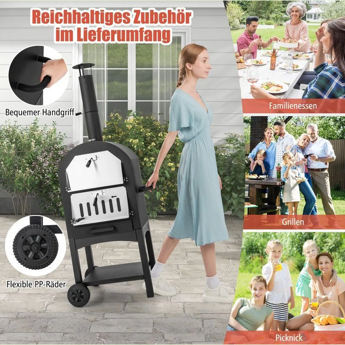 COSTWAY Pizzaofen, Holzofen outdoor, schnelle Vorheizzeit & umfangreiches Zubehör 5