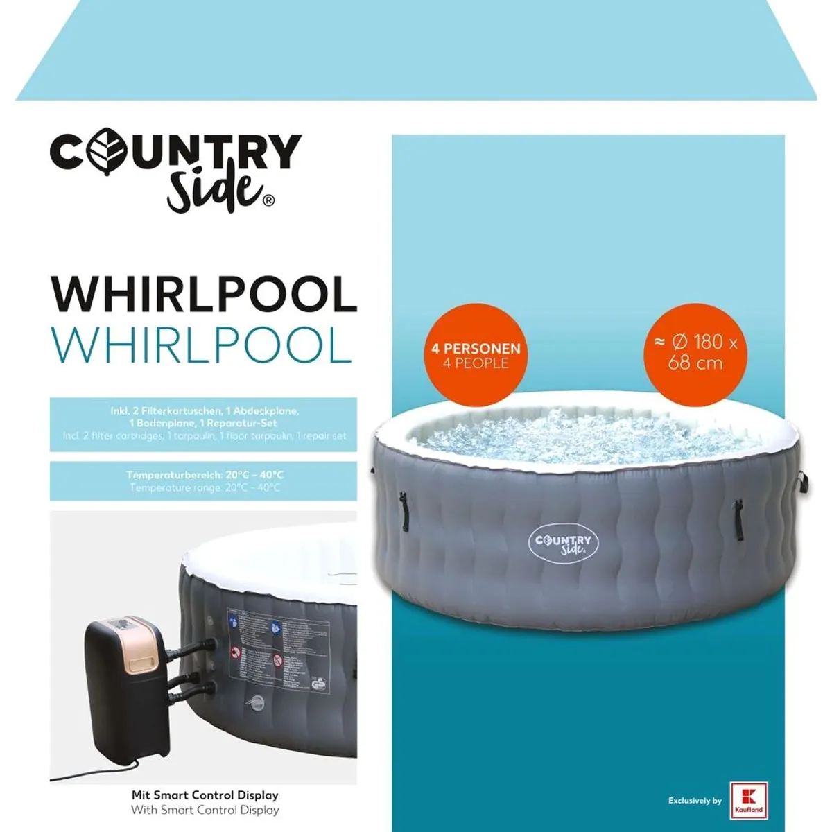 Countryside Whirlpool, 180 x 65 cm, für 2-4 Personen, AirJet-Sprudelmassage-System 2