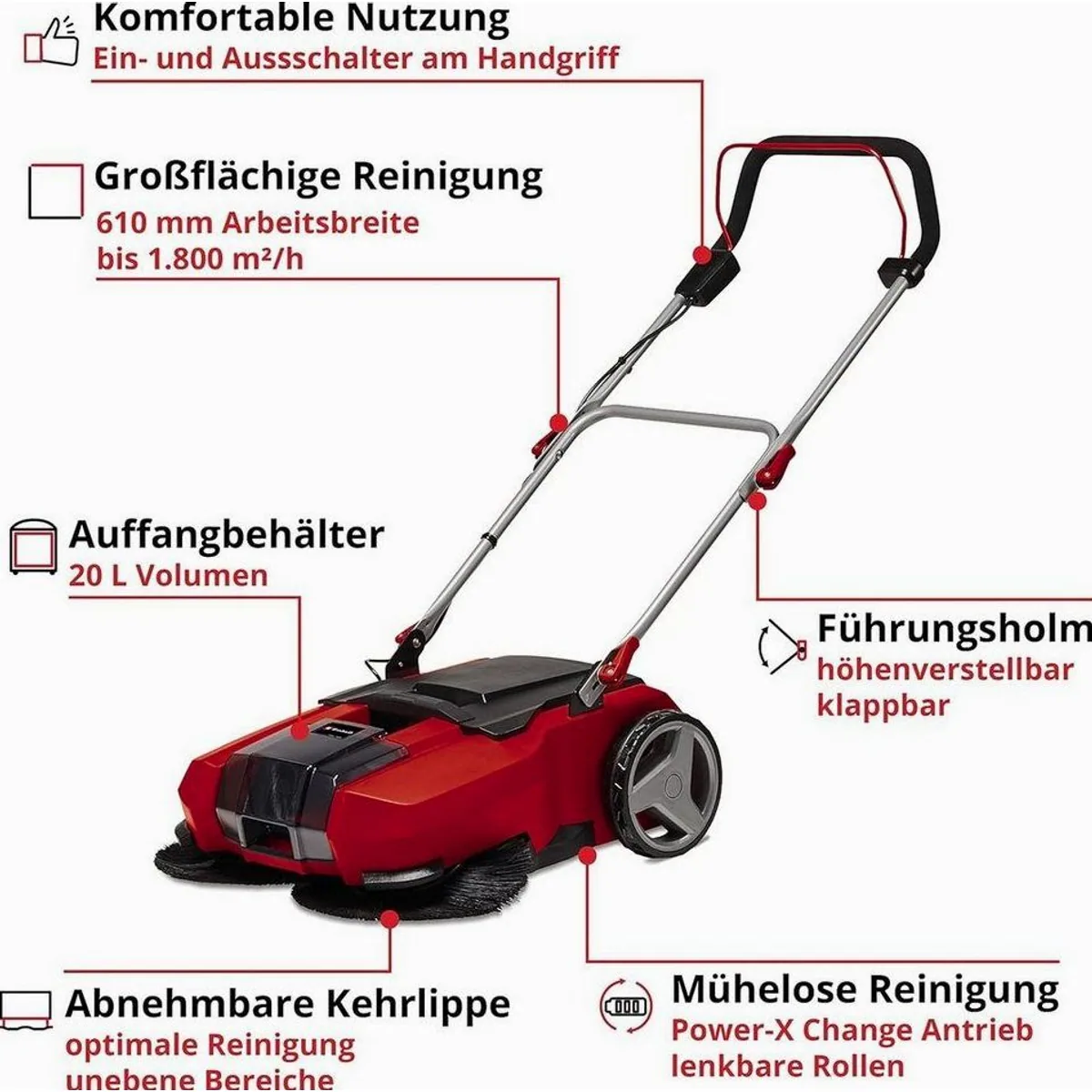 Einhell TE-SW 18/610 Li Akku-Kehrmaschine, 610 mm Kehrbreite, 1800 m²/h Reinigung 4