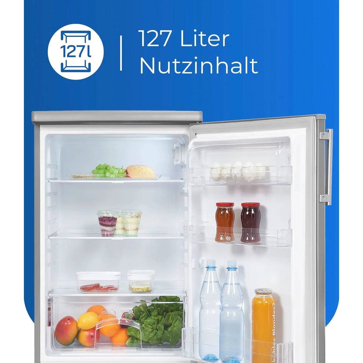 exquisit KS16-V-H-040E inoxlook Kühlschrank, 85,5 cm hoch, 55 cm breit, 127 l Volumen 5