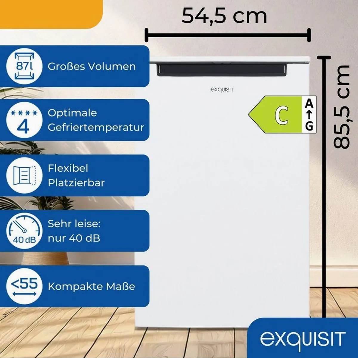 exquisit GS581-040C Gefrierschrank, 87 Liter, 3 Schubladen, 40 dB, EEK C 3