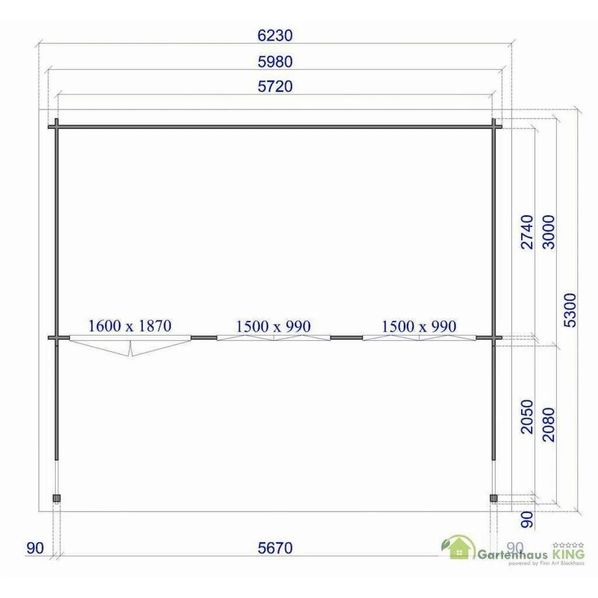 Finn Art Blockhaus Norwegen 10 Gartenhaus, 600x300 cm, 40 mm Wandstärke 2