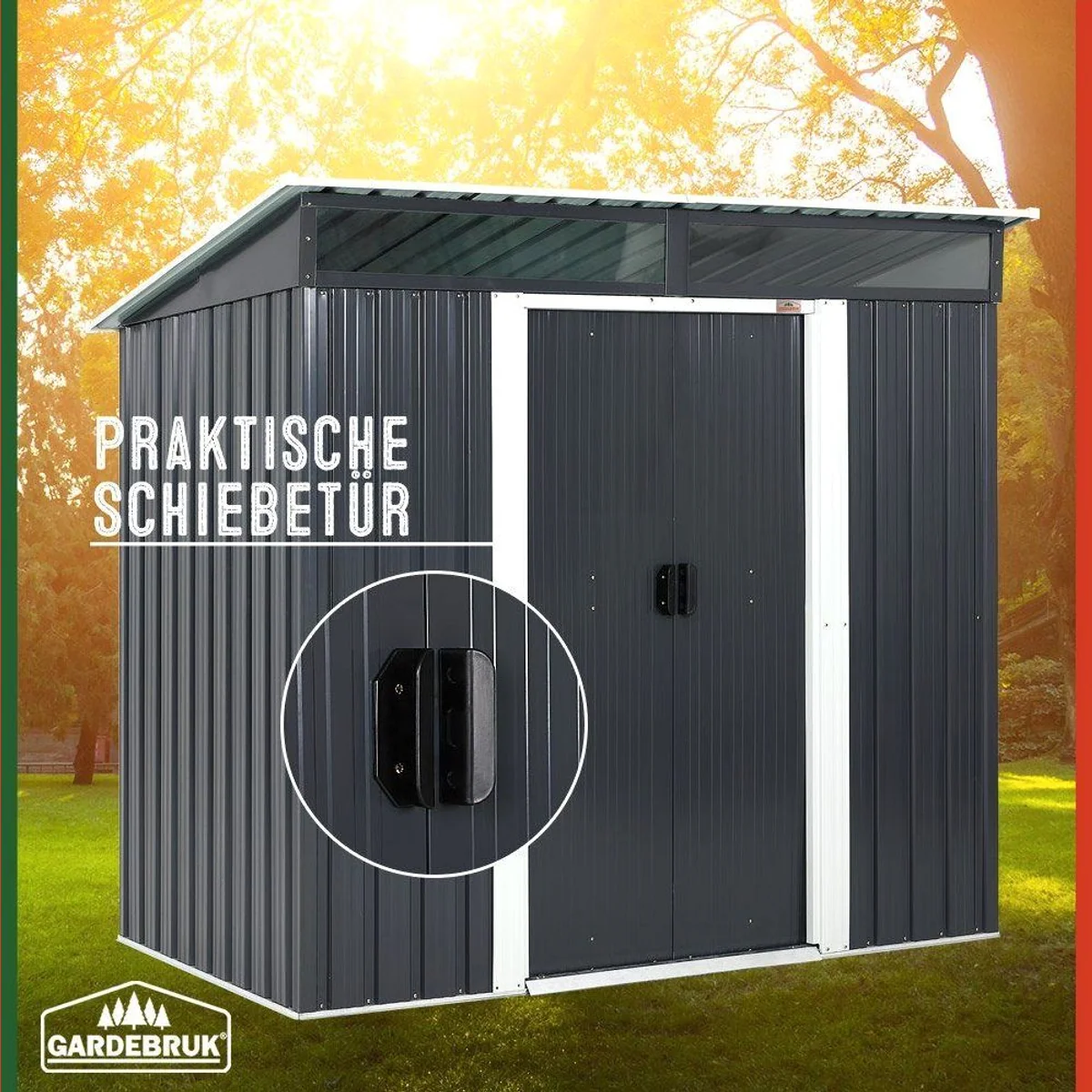 Gardebruk Gerätehaus L, 3,4m³ mit Fundament, 196x122x180cm, 2 Fenster 2