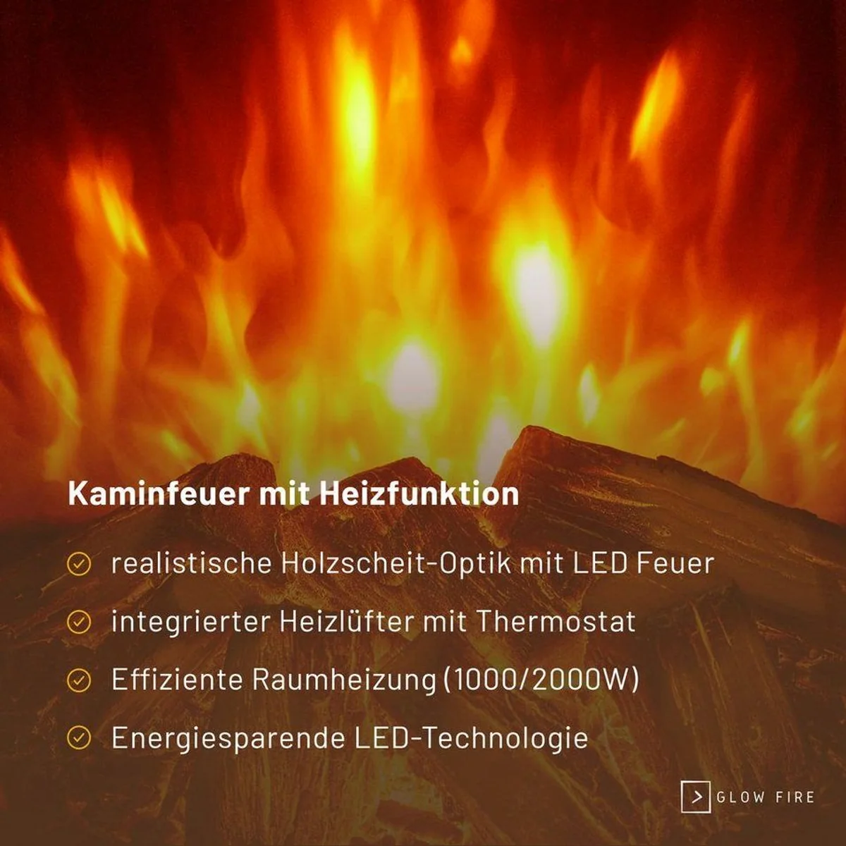 GLOW FIRE Focus Elektrokamin, realistisches Flammenspiel, energiesparend, regulierbare Heizung 3