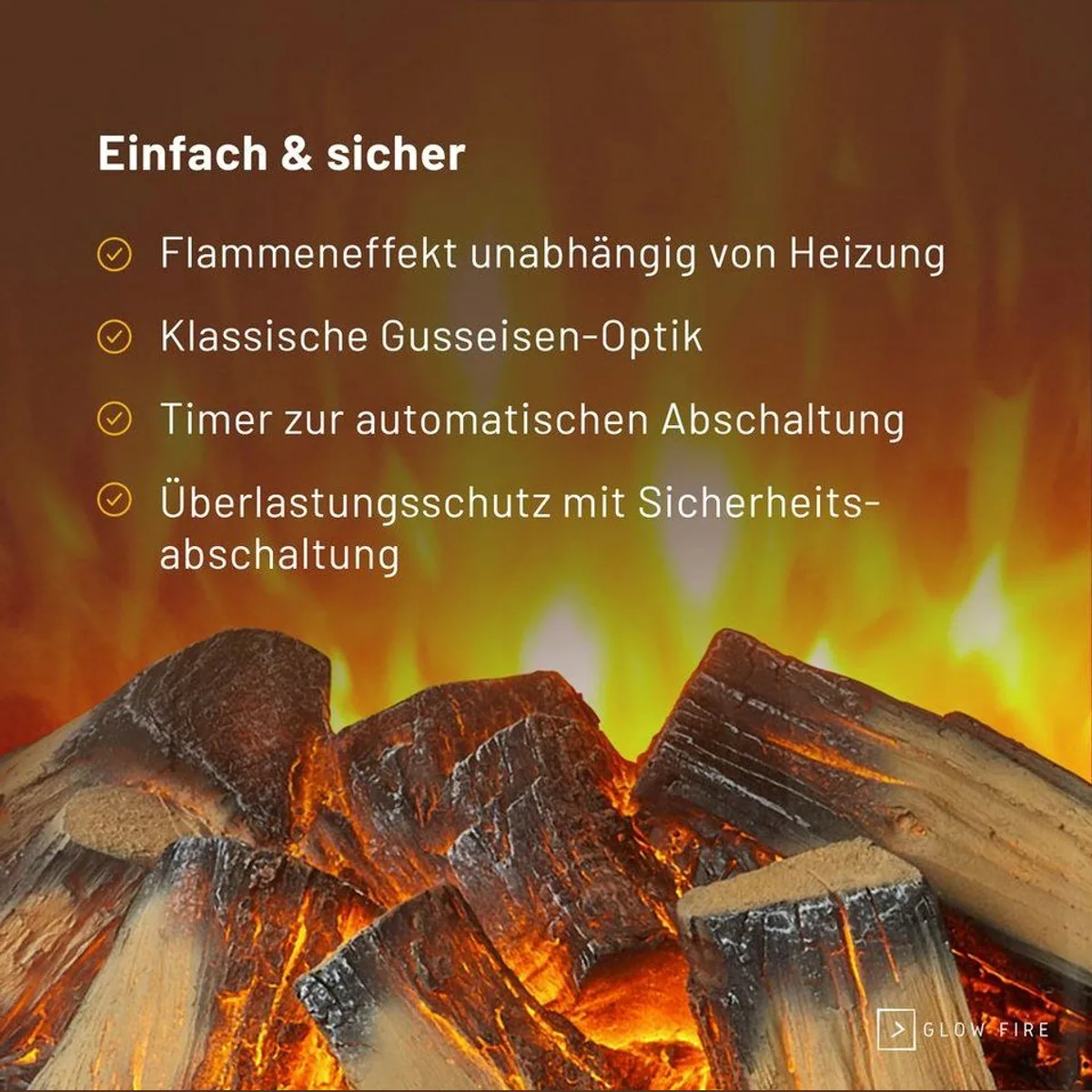 GLOW FIRE Focus Elektrokamin, realistisches Flammenspiel, energiesparend, regulierbare Heizung 5