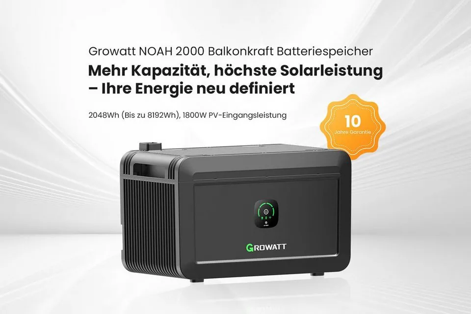 Growatt NOAH 2000 Speicher, 2048Wh mit 1800W PV-Eingangsleistung, Fernüberwachung via App 2