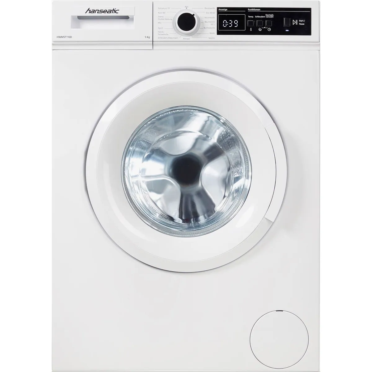 Hanseatic HWM5T110D Waschmaschine, 5 kg, 1000 U/min, Mengenautomatik, Allergieprogramm 3