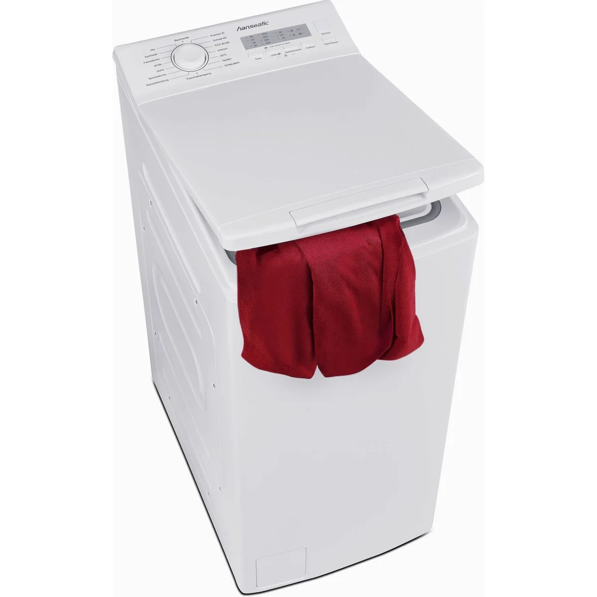 Hanseatic HTW510D Toplader, 5 kg Fassungsvermögen, 1000 U/min, Mengenautomatik