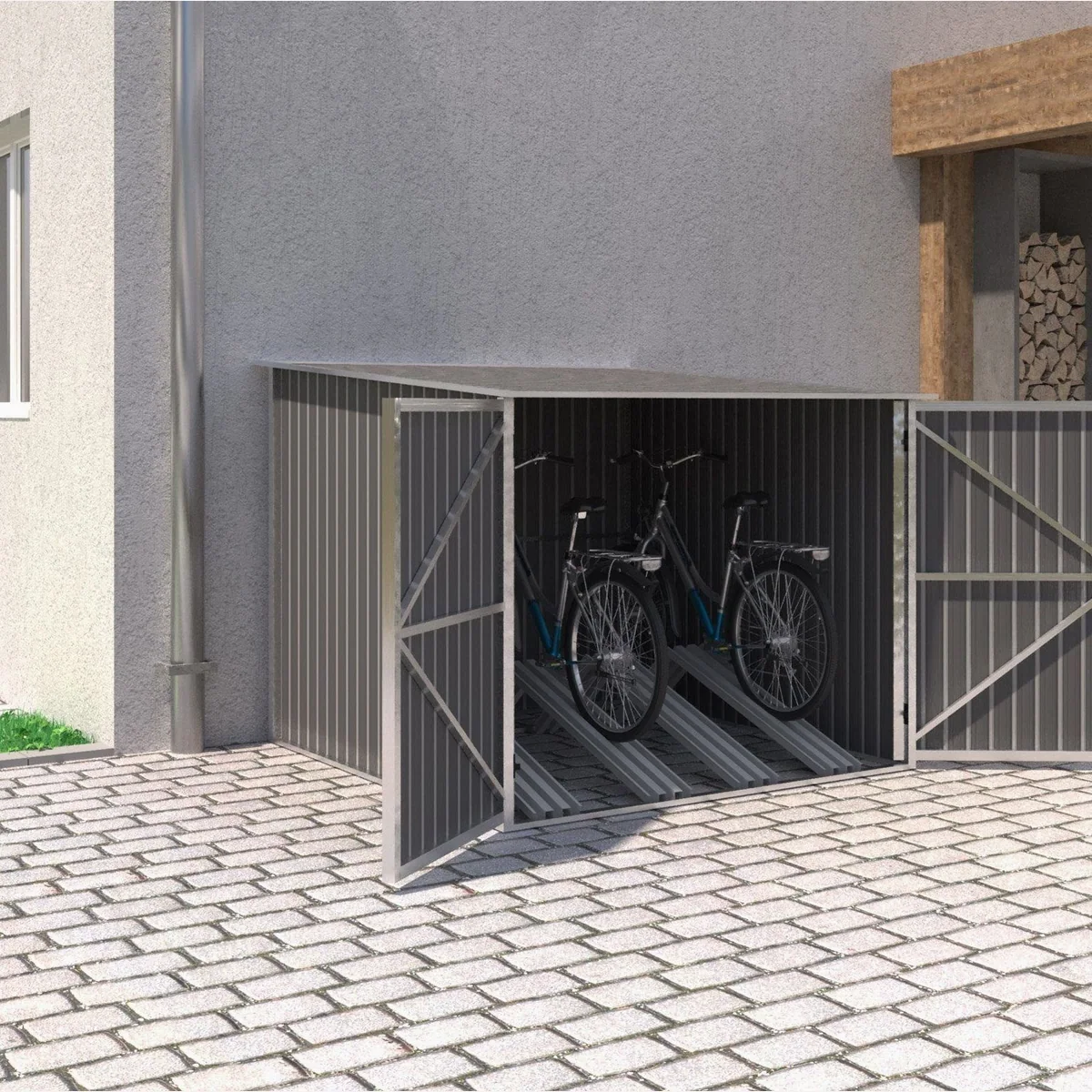 HATTORO Fahrradgarage, stabil, für bis zu 4 Fahrräder, aus Stahlblech 2