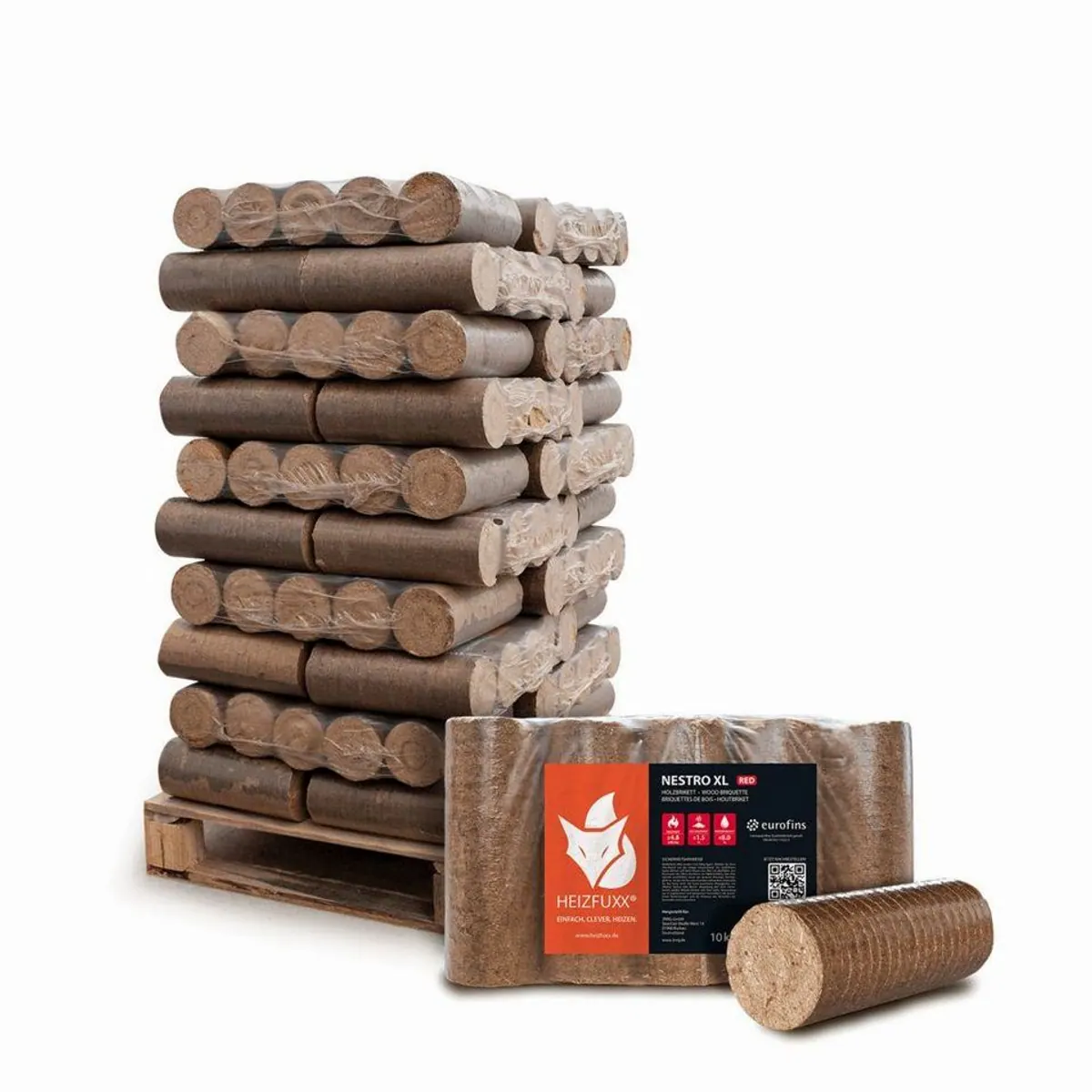 HEIZFUXX Nestro XL Red Holzbriketts, 300 kg, hohe Brenndauer, gleichmäßige Wärmeabgabe