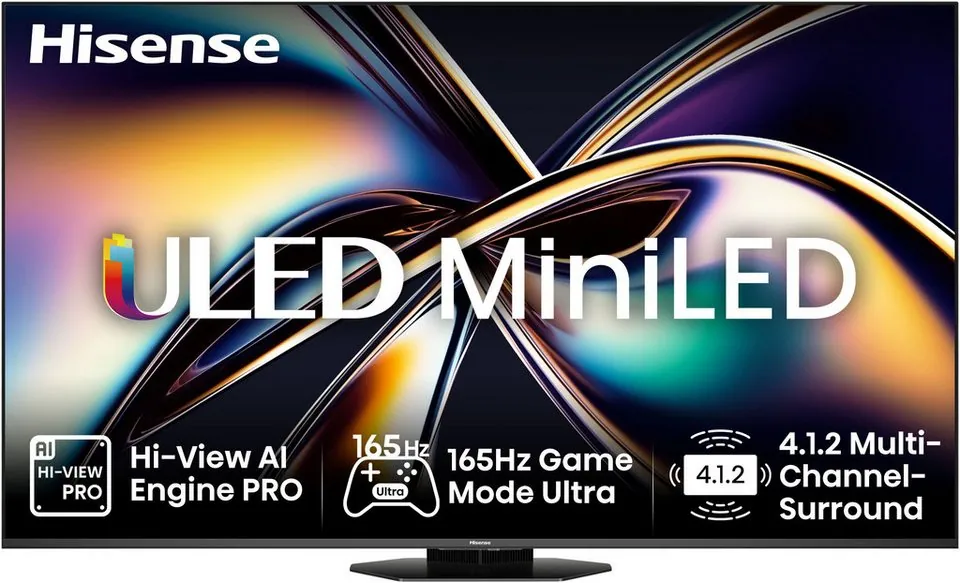 Hisense 65U8Q QLED Mini LED-Fernseher, 4K UHD, 165Hz Bildwiederholrate, Dolby Atmos 2