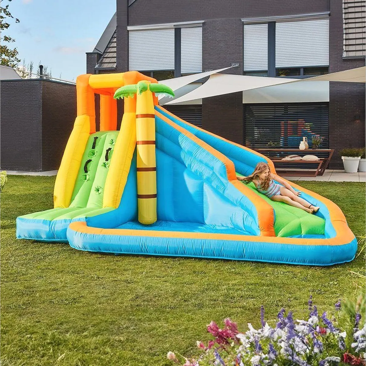 HOME DELUXE VIVI Hüpfburg, 400 x 300 x 225 cm, inkl. Gebläse, Wasserrutsche & Planschbecken