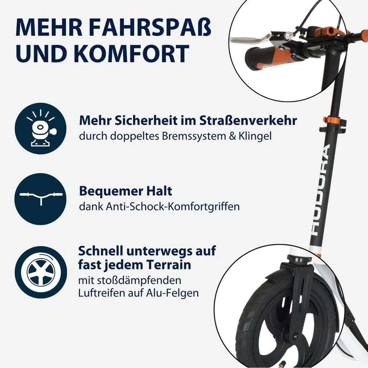 Hudora BigWheel Air 230 Dual Brake Scooter, 230 mm Luftreifen, höhenverstellbar, faltbar 3
