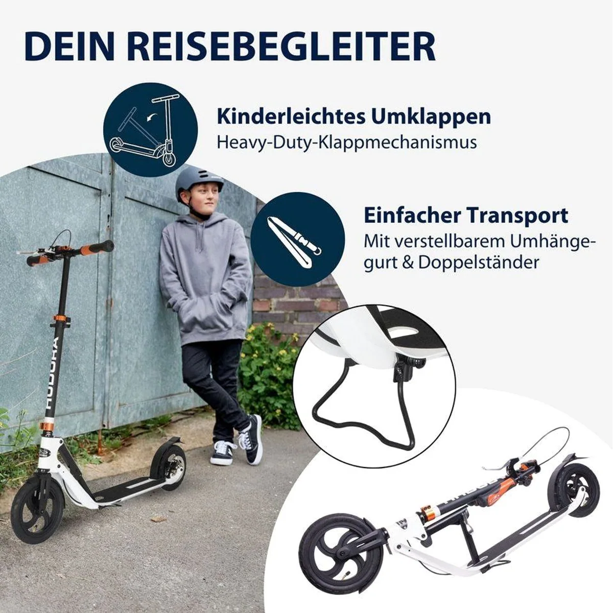 Hudora BigWheel Air 230 Dual Brake Scooter, 230 mm Luftreifen, höhenverstellbar, faltbar 4